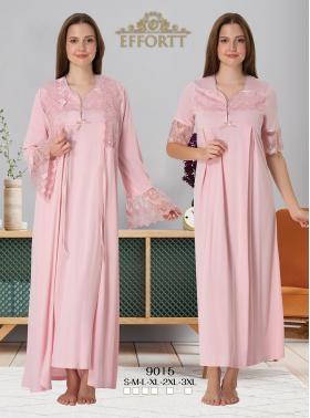 Effortt 9015 Pudra Pembe Dantelli Sabahlıklı Lohusa Gecelik Takımı